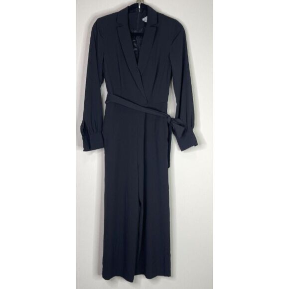 H&M Black Belted Wide Leg Cropped Jumpsuit Women's Size 0 Back Zip - Picture 9 of 9